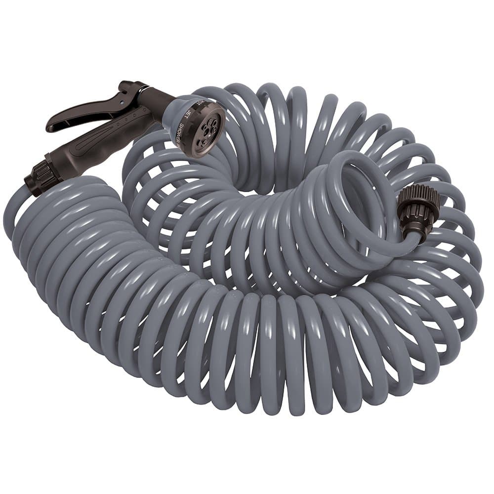Orbit 26382 Coil Garden Hose, 25 Feet, with 8-Pattern Hose Nozzle (Gray)