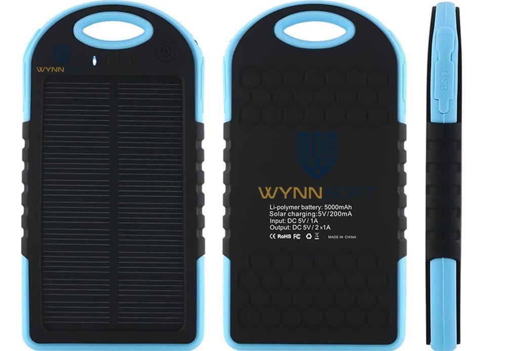 Wynnsoft Dual USB Waterproof Solar Battery Charger - Blue