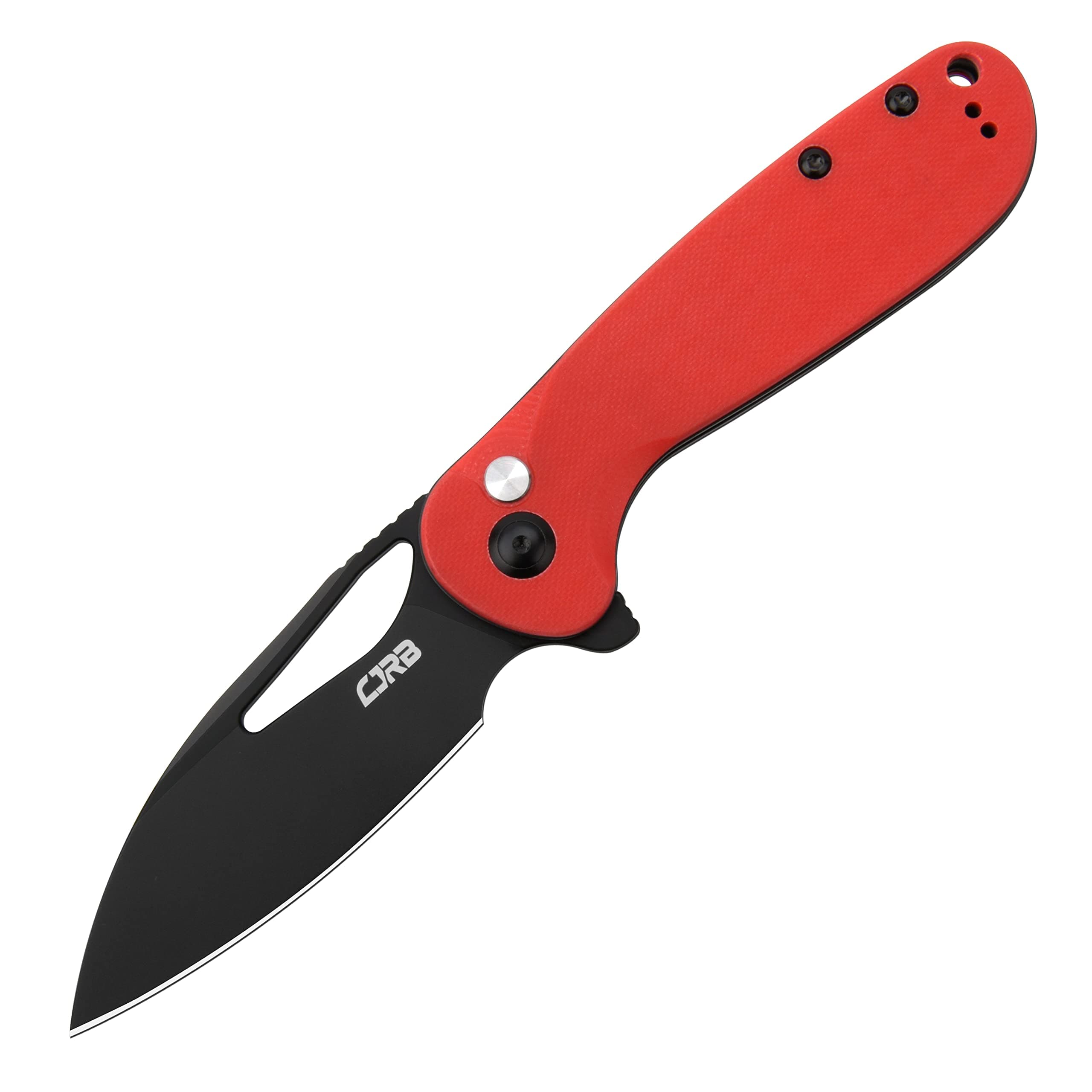 CJRB LAGO Folding Pocket Knife with 3.41'' Black PVD AR-RPM9 Blade Red G10 Handle,Button Lock EDC Knife for Tactical,Outdoor,Hiking and Gift