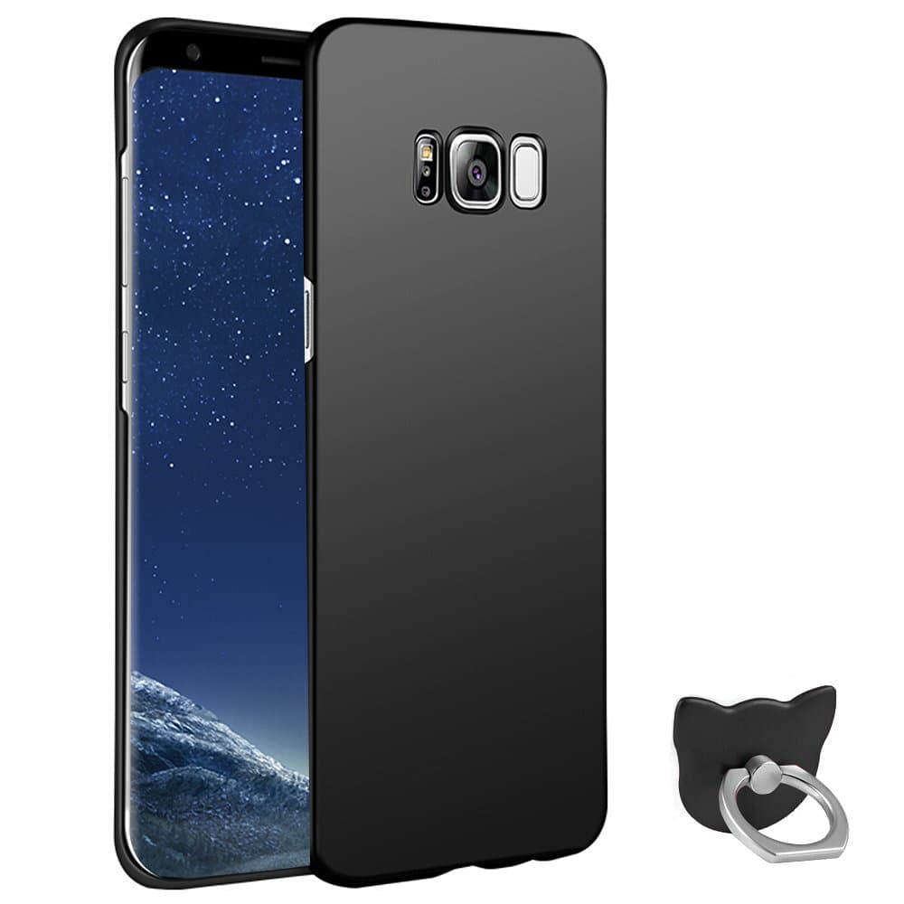 Escase Galaxy S8 Plus Case [Perfect Fit] [Black] Samsung Galaxy S8+/S8 Plus Case Anti-Slip Matte Coating for Excellent Grip Thin Hard Protective PC Snap Case Covers with Ring Holder Kickstand(Black)
