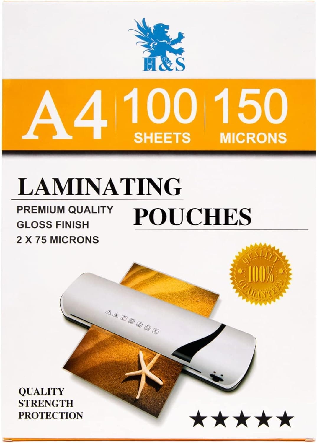 Laminating Pouches A4 (Pack of 100) - Crystal Clear Finish Laminate Sheets 150 Micron (2 x 75 Micron) - Protect Documents at Home Work School - for International A4 Paper Size