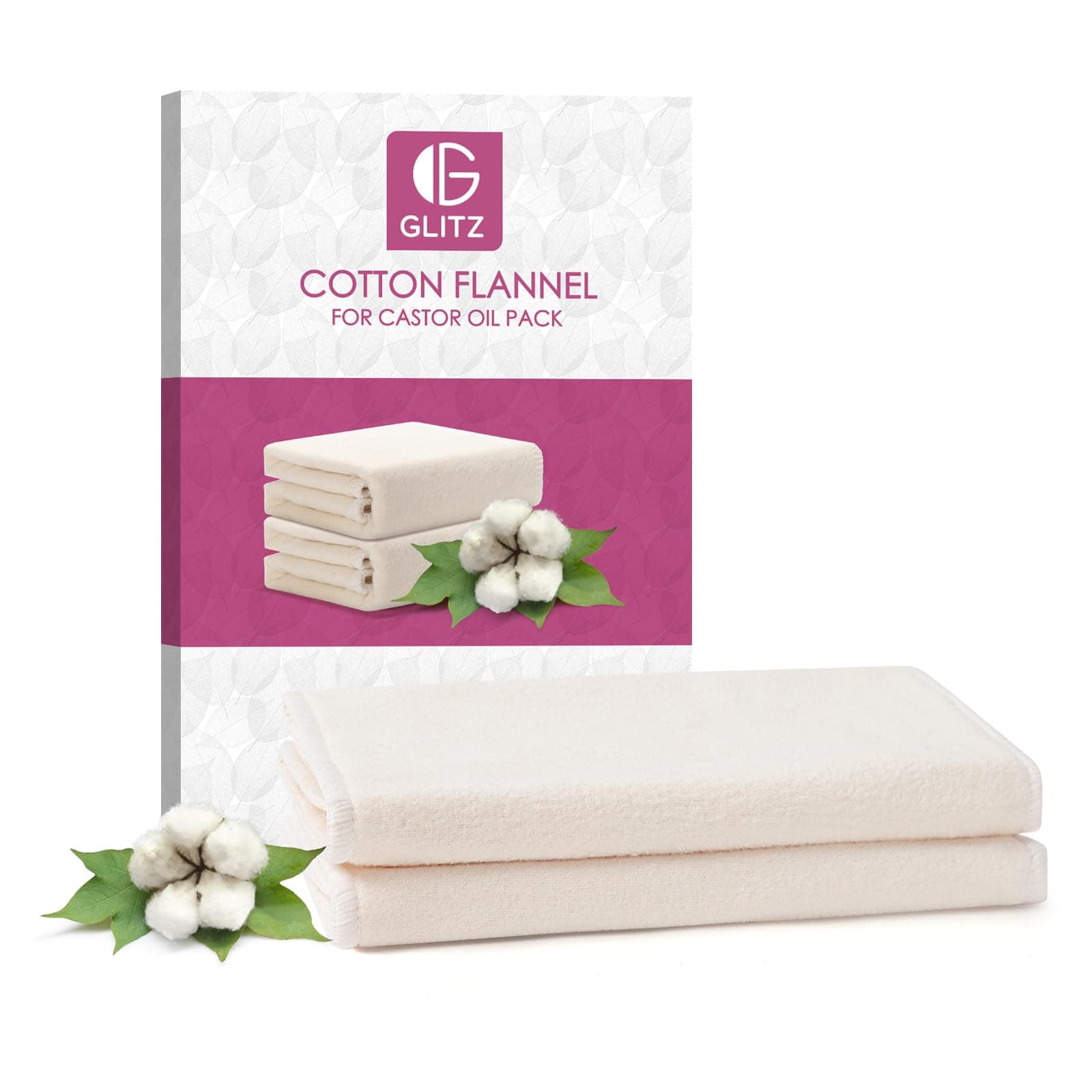 2Pcs Organic Cotton Flannel for Castor Oil Pack Wrap, Unbleached Reusable Castor Oil Pads for Liver, Abdomen, Joints and Other Areas, Soft and Highly Absorbent