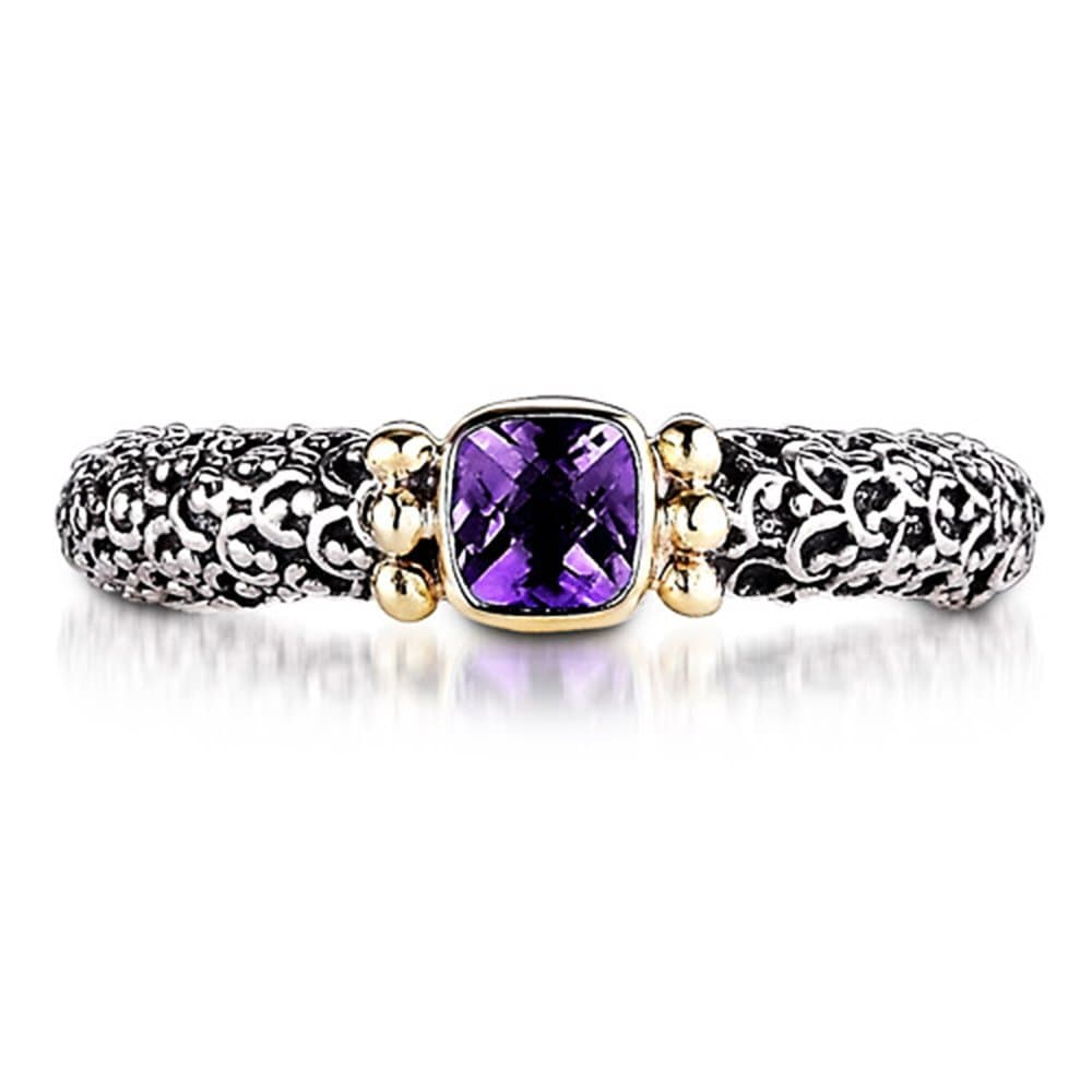 18KY & Sterling Silver This one of a kind sterling silver 18kyellow gold amethyst Sara Blaine ring looks great alone or stacked with it's peridot and blue topaz counterparts