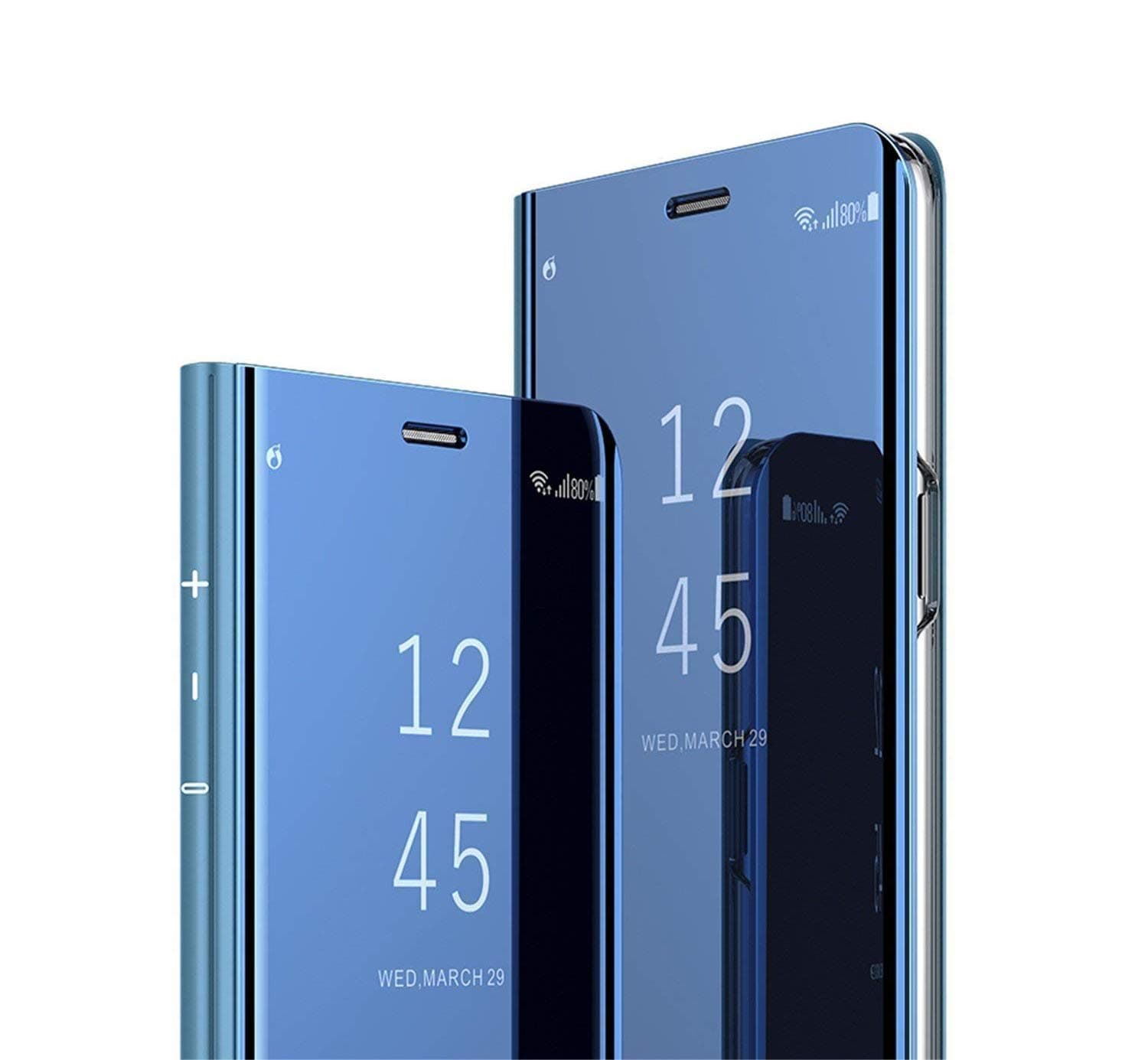 Starred Clear View Standing Cover for Samsung Galaxy S10 PC 360-degree Protective Mirror Case Shockproof Protective Flip Case (Blue)