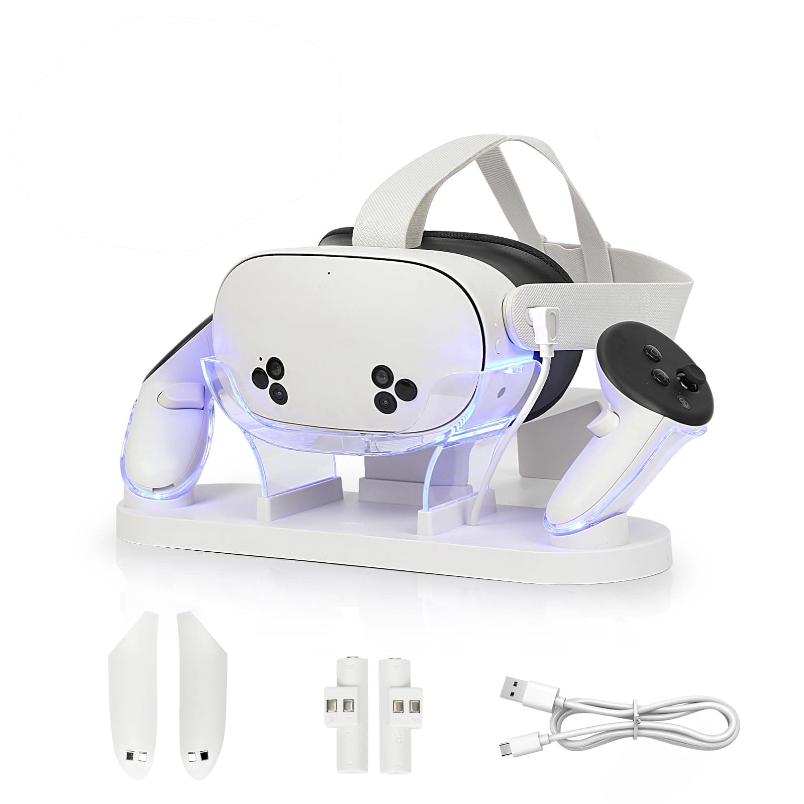 Charging Dock for Meta Quest 3S/Quest 3,VR Charger Station Stand with LED/RGB Light,Charging Station for Quest 3S/Quest3 Headset and Controller,USB-C Fast Charging (white)