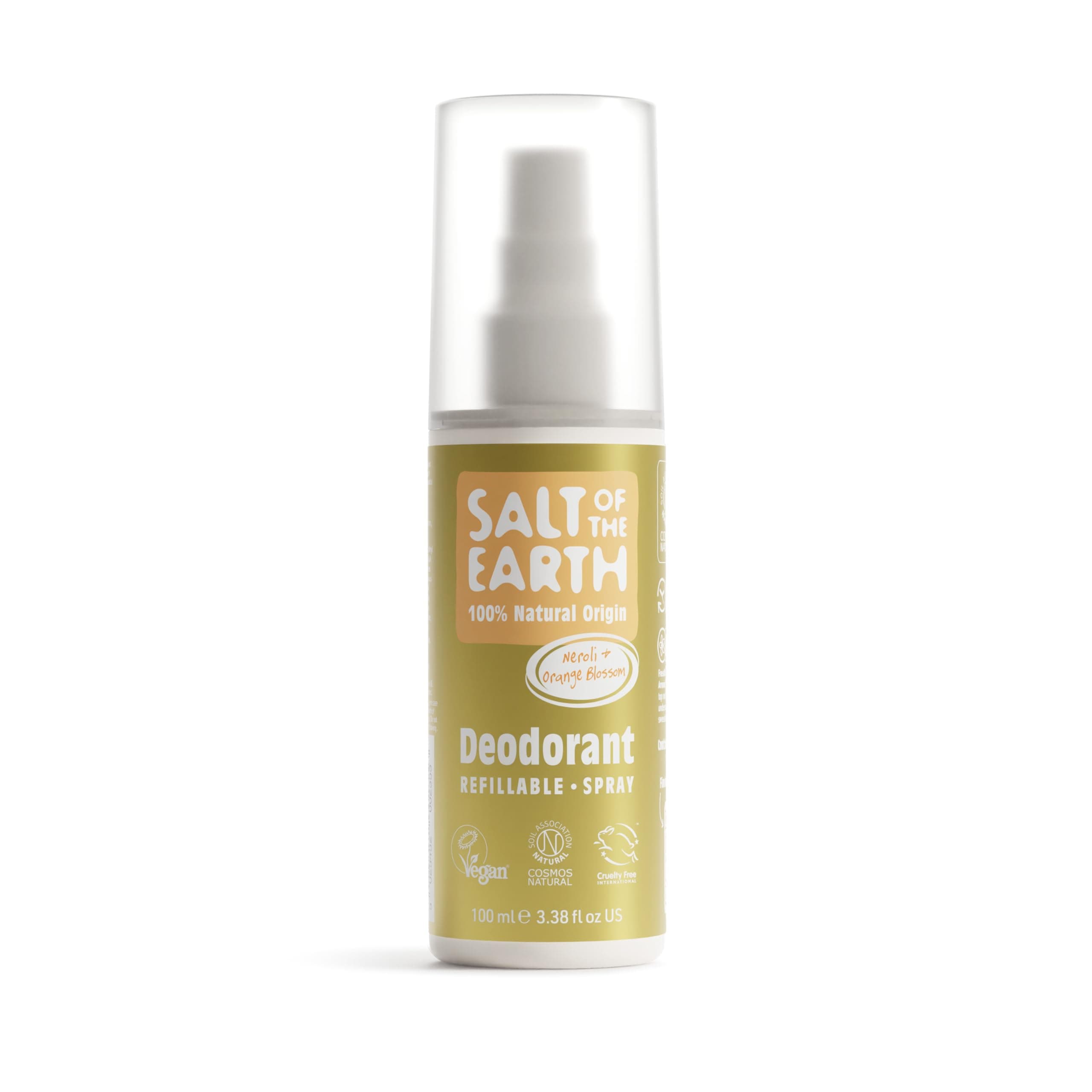 Salt of the Earth - Refillable Natural Deodorant Spray - 100% Natural Origin Ingredients - Neroli & Orange Blossom - Suitable For Women, Men & Kids - Vegan - Smart Refillable Format - 100 ml