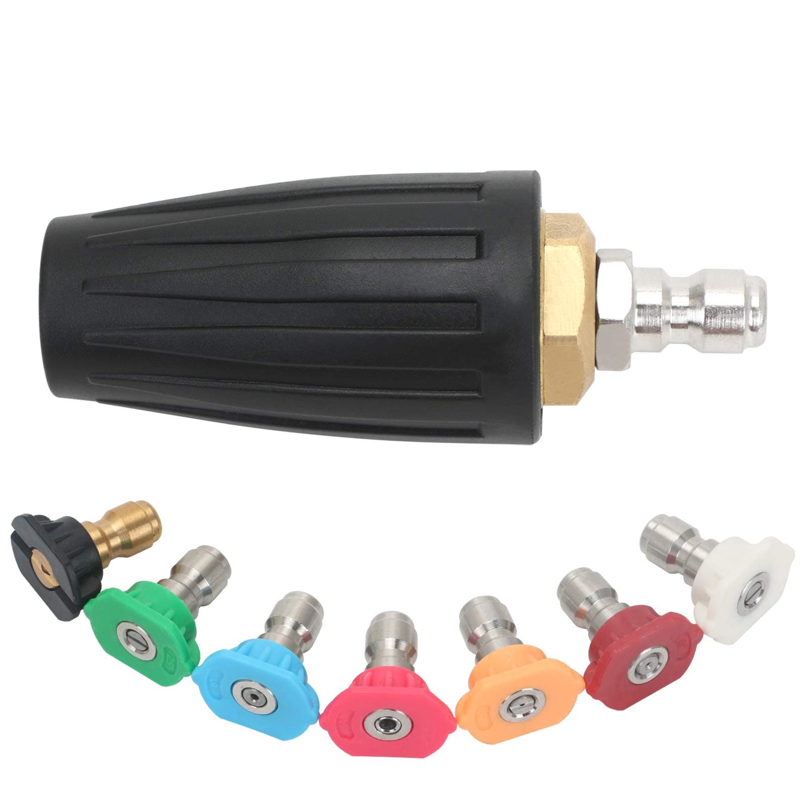 STYDDI 3600 PSI 3.0GPM Turbo Nozzle Set for Pressure Washer, Power Washer Turbo Rotating Nozzle with Multiple Degrees and Second Story Tips, 3.0 Orifice, 1/4 Inch Quick-Connect