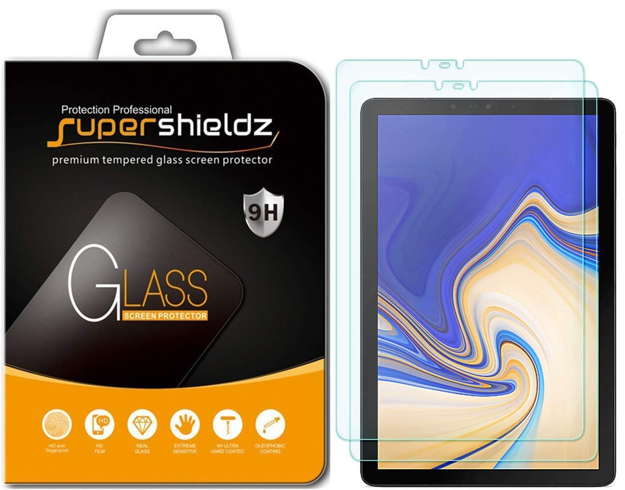 Supershieldz (2 Pack) Designed for Samsung Galaxy Tab S4 (10.5 inch) Screen Protector, (Tempered Glass) 0.33mm, Anti Scratch, Bubble Free