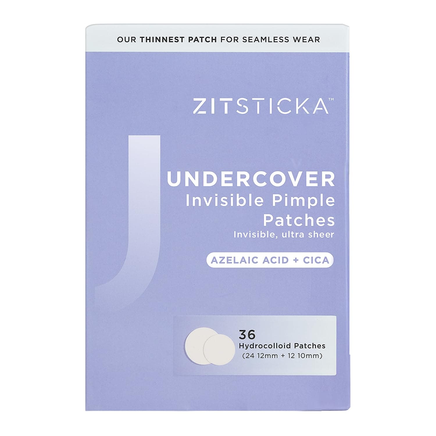 ZitSticka Undercover Hydrocolloid Pimple Patches - For Late Stage, Surface Level Zit - Extracting Ultra Sheer Pimple Patch for Whiteheads - 36 Pack
