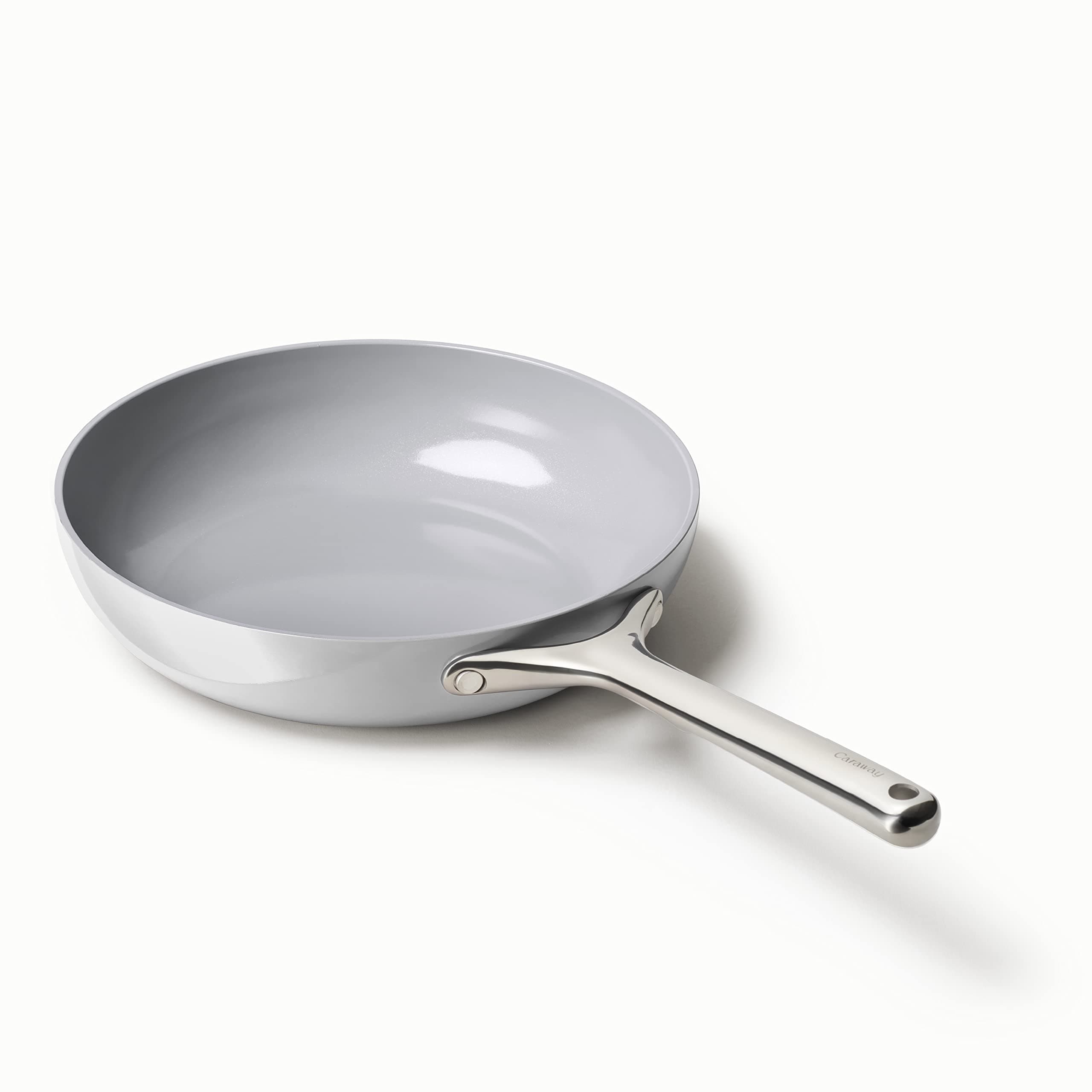 Caraway Ceramic Non-Stick Fry Pan - Durable, Non-Toxic Ceramic Coating Interior - Stainless Steel Handle - Induction, Gas and Stove Safe - Oven Safe - Grey