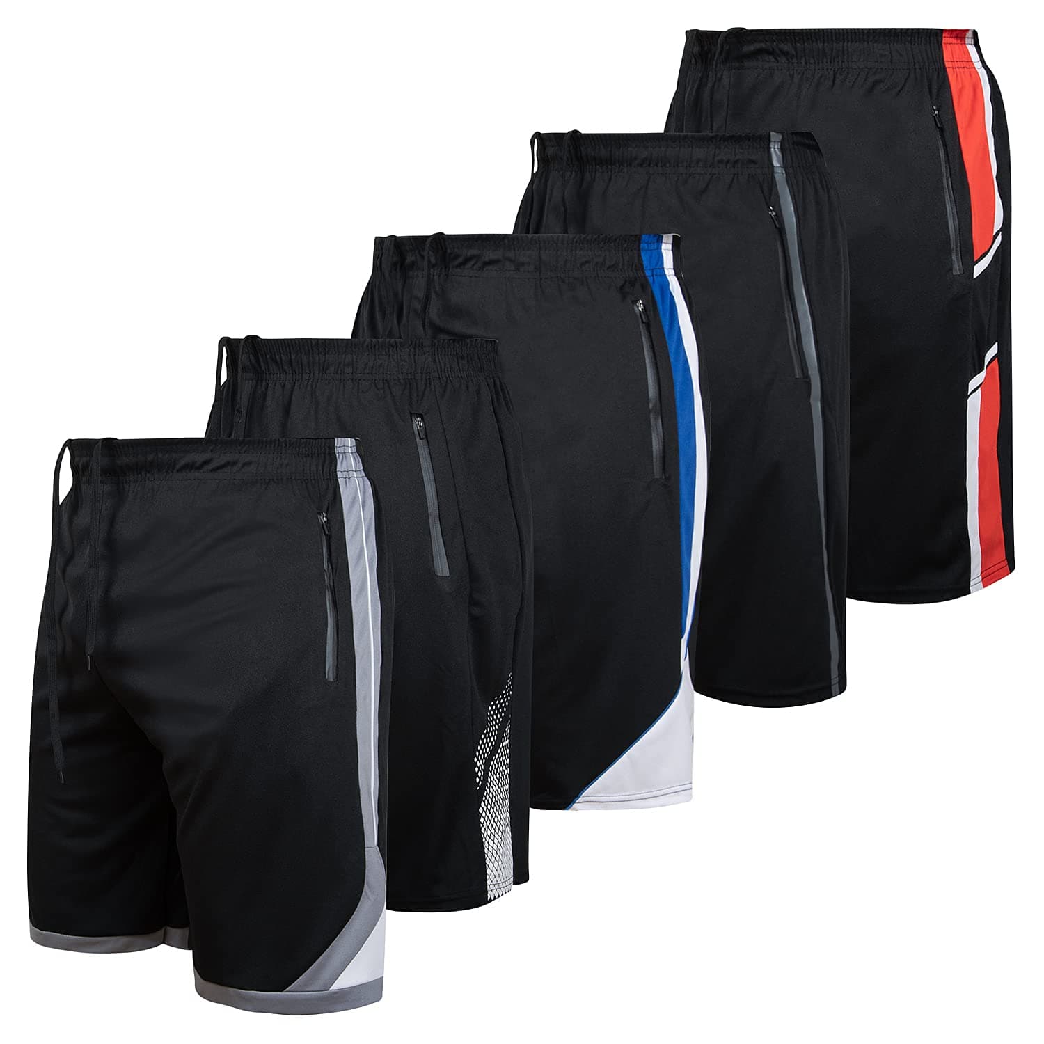Ultra Performance Mens 5 Pack Athletic Running Shorts, Basketball Gym Workout Shorts for Men with Zippered Pockets