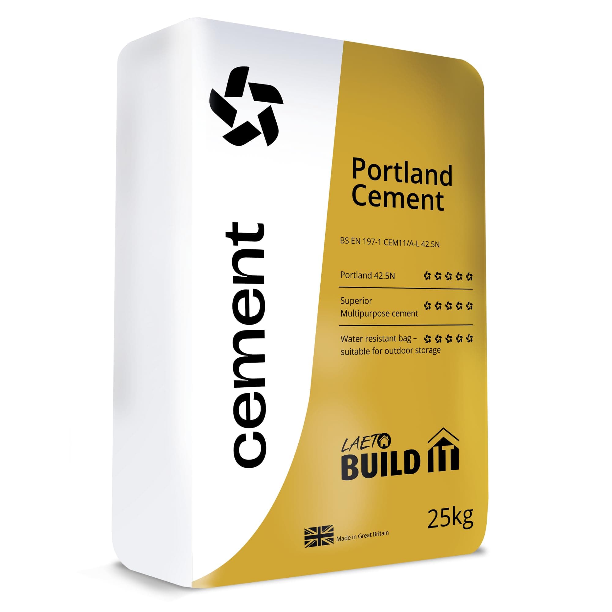 Laeto Build It 42.5N Portland Cement Ready Mixed | Just Add Water, Ready Mixed Cement Multi Purpose, Suitable For Concreting, Bricklaying, Floor Screeding & Render Repair - 1 x 25kg Bag