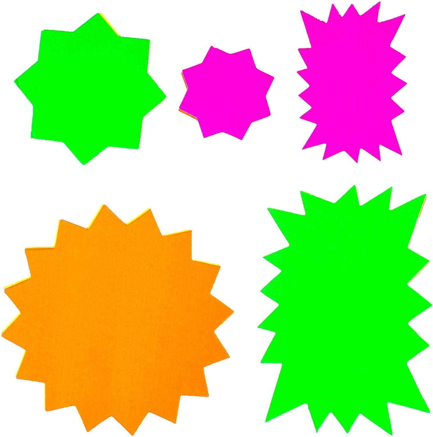 Neon Assorted Fluorescent Stars Display Card - Pack of 50 - Mixed Colours