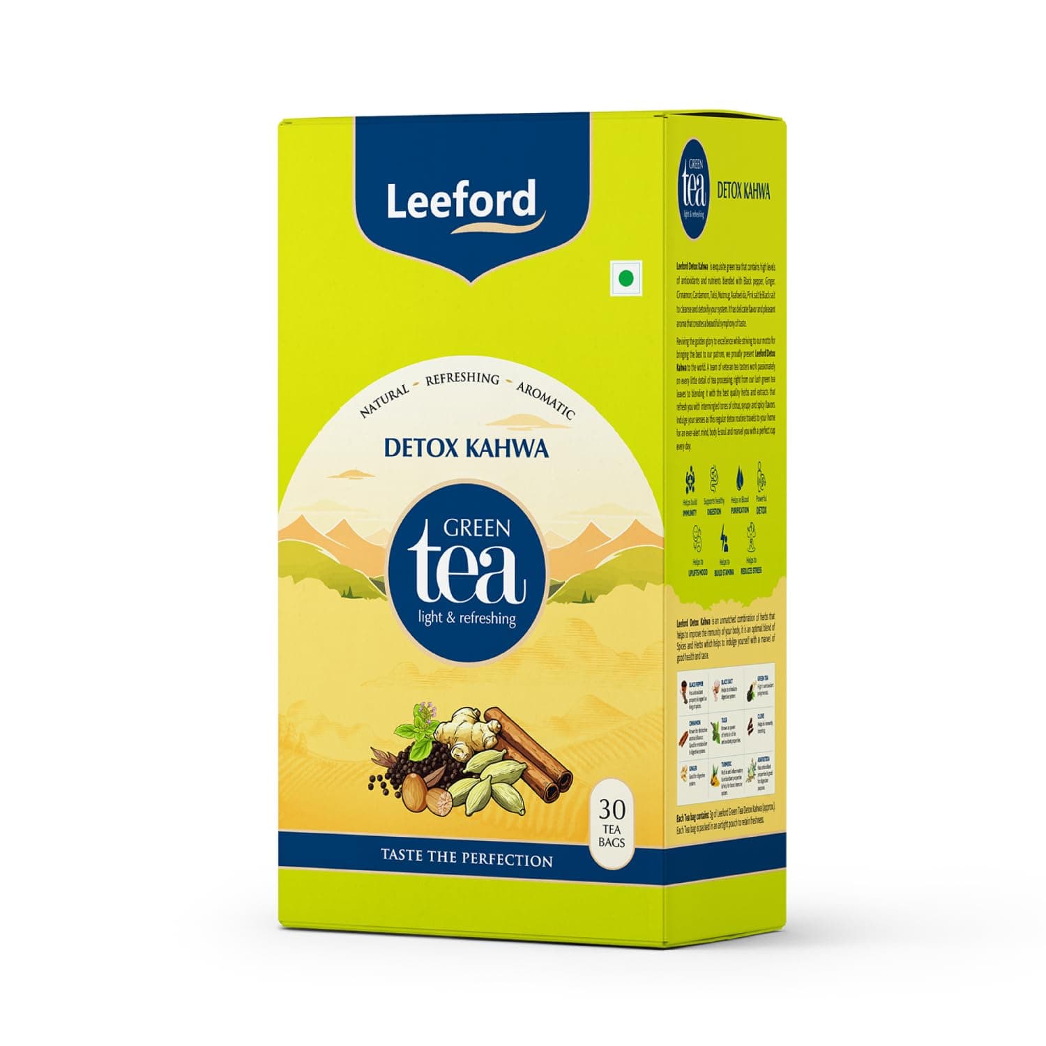 - Leeford Detox Kahwa Green Tea- 30 Tea Bags | Helps to Improve Digestion & Detoxification | Enriched with the blends of Ginger, Black Salt, Turmeric, Clove & Tulsi | Green Tea for Weight Loss