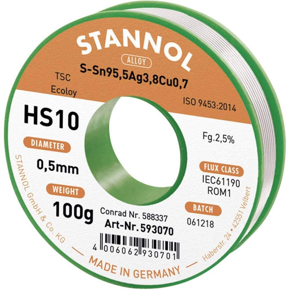 Stannol HS10 Alloy TSC SN95,5AG3,8CU0,7, 0.5 mm, 100 g spool, 1 piece, 631900