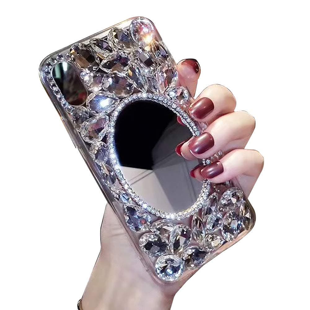 LCHDAMakeup Mirror Case for Samsung Galaxy Note 9, LCHDA Bling Glitter Clear Crystal Full Diamonds Luxury Sparkle Transparent Rhinestone Bumper Protective Cover for Woman Girls with Screen Protector