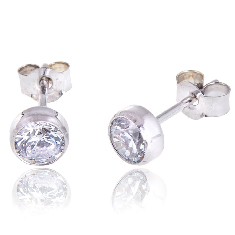 Classic Sterling Silver Stud Earrings made with Diamond Cubic Zirconia • 4mm