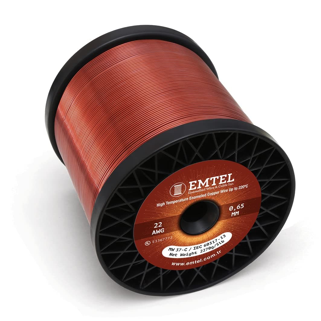 Emtel 0.645 mm (22 AWG) - 2.250 kg (5 lb) 770 meters Magnet Wire - Enameled Copper Wire for Electrical Motor Transformer Magnetic Coil 220°C (428°F) Thermal Class - Double Insulated Winding Wire