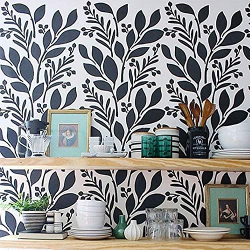 Cutting Edge Stencils Magnolia and Berries Wall Stencil Geometric Design for Painting Walls Modern Farmhouse, Boho Rooms, Accent Walls