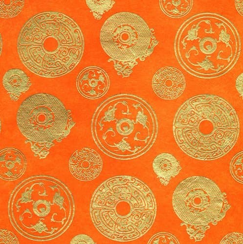 Printed Metal Coin Paper- Gold Coins on Orange Paper 22x30 Inches