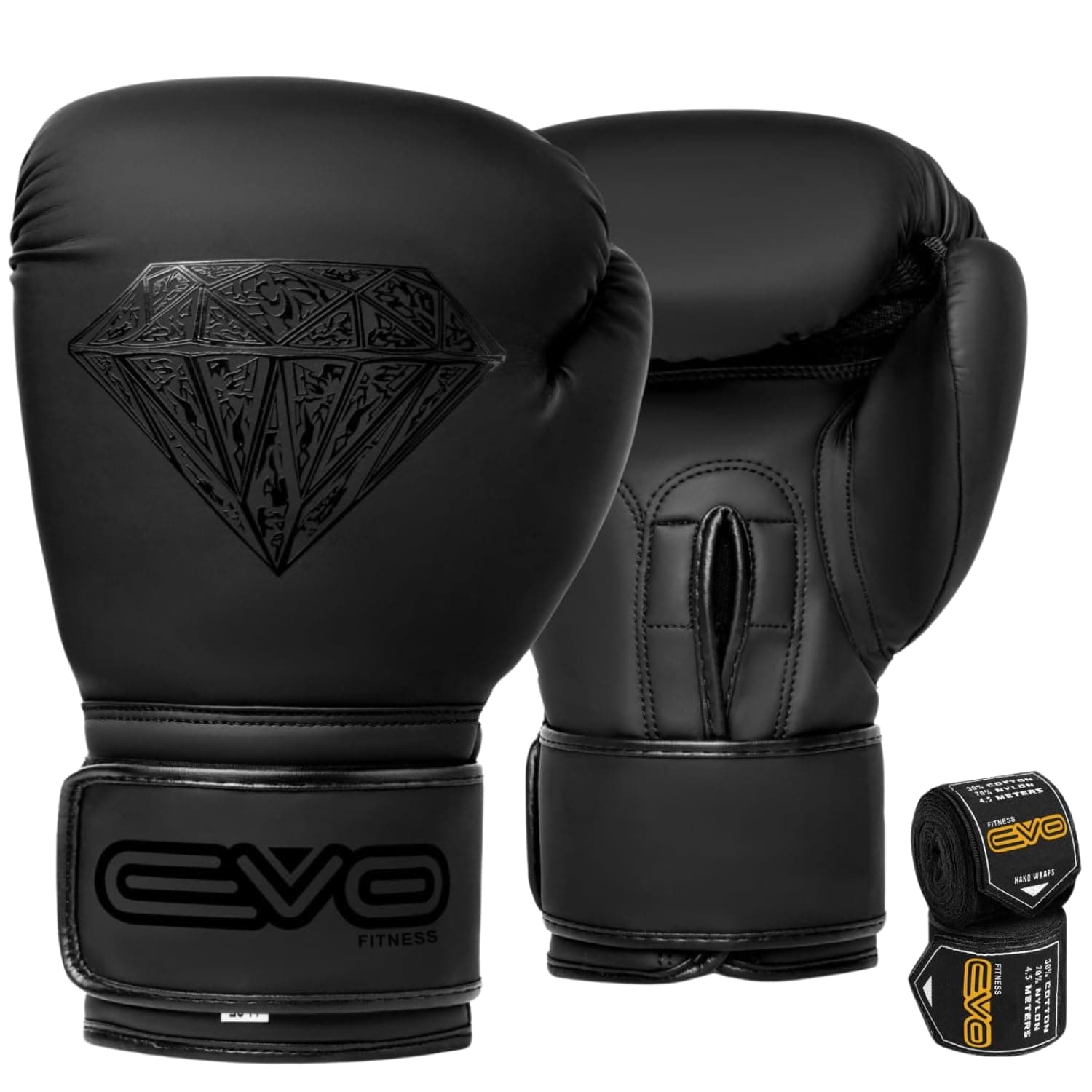 EVO Boxing Gloves with Hand Wraps For Men and Women With Leather Pro Gel for Muay Thai Kick Boxing Sparring Fighting & Training