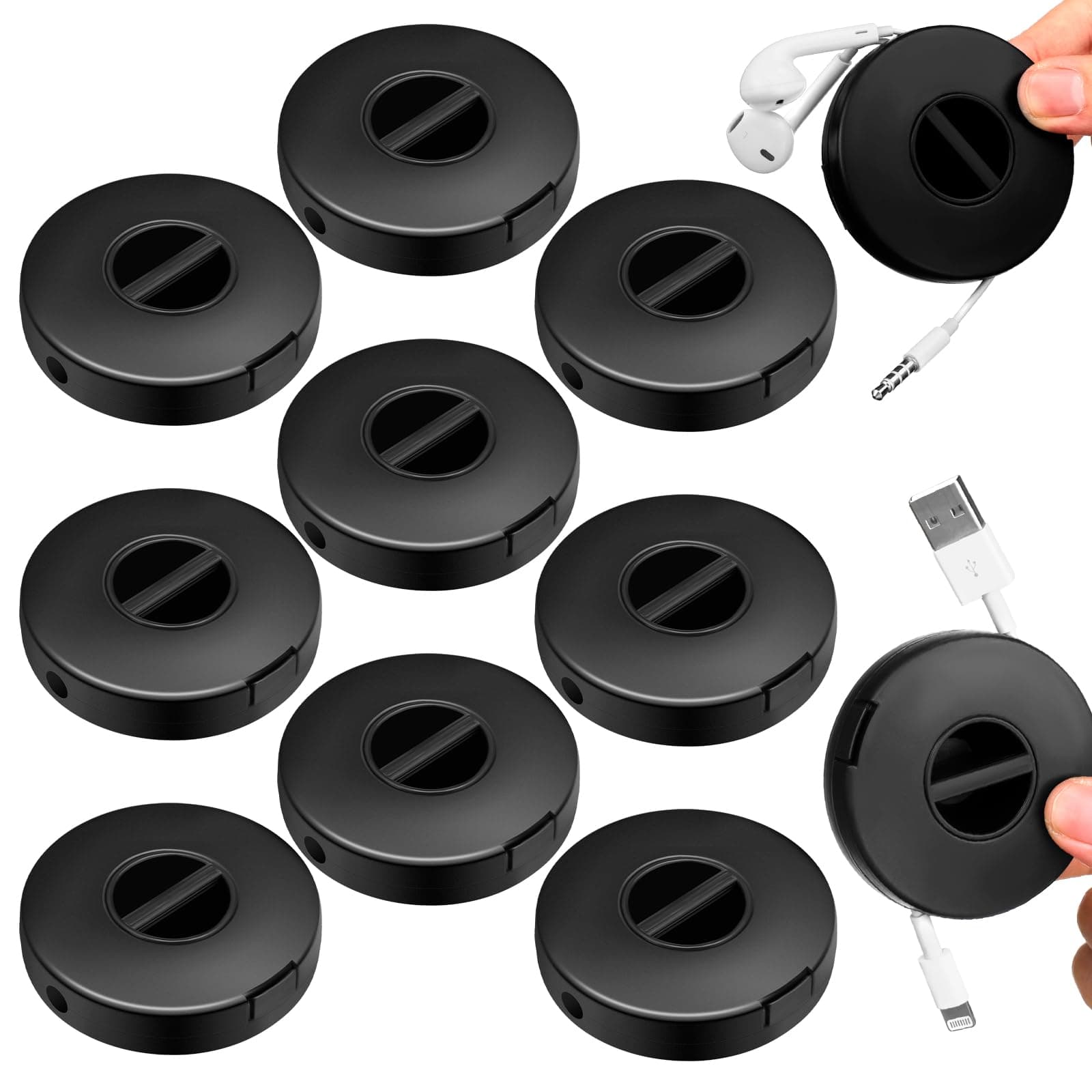 9 Pcs Charging Cord Organizer Black Portable Charger Cord Holder Round Storage Cable Winder Retractable Cable Management Flexible USB Reel for Home Office Classroom Wire Charger