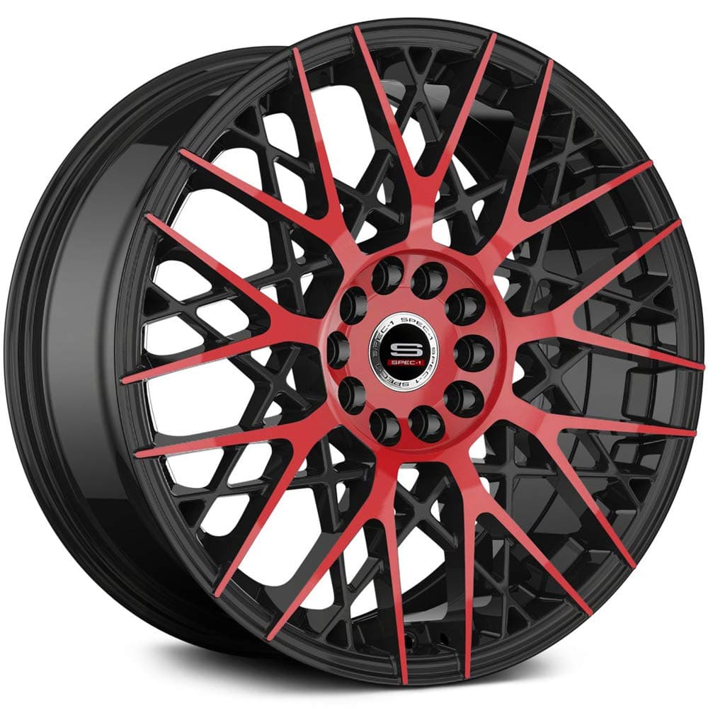 SP-53 Custom Wheel Gloss - Black with Red Milled Face Rims - 17" x 7.5", 42 Offset, 5x110, 5x114.3 Bolt Pattern, 73.1mm Hub