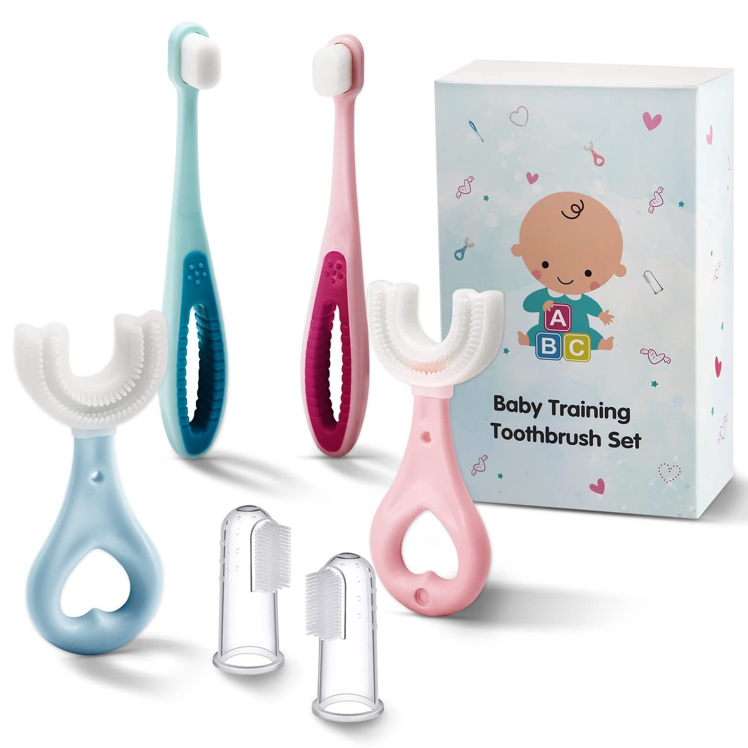 6 in 1 Baby Training Toothbrush Set - Infant to Toddler Toothbrush Oral Care Silicone Toothbrush for Baby - Food Grade Silicone,Extra Soft Bristles,Perfect for 6+,12+,24+ Months
