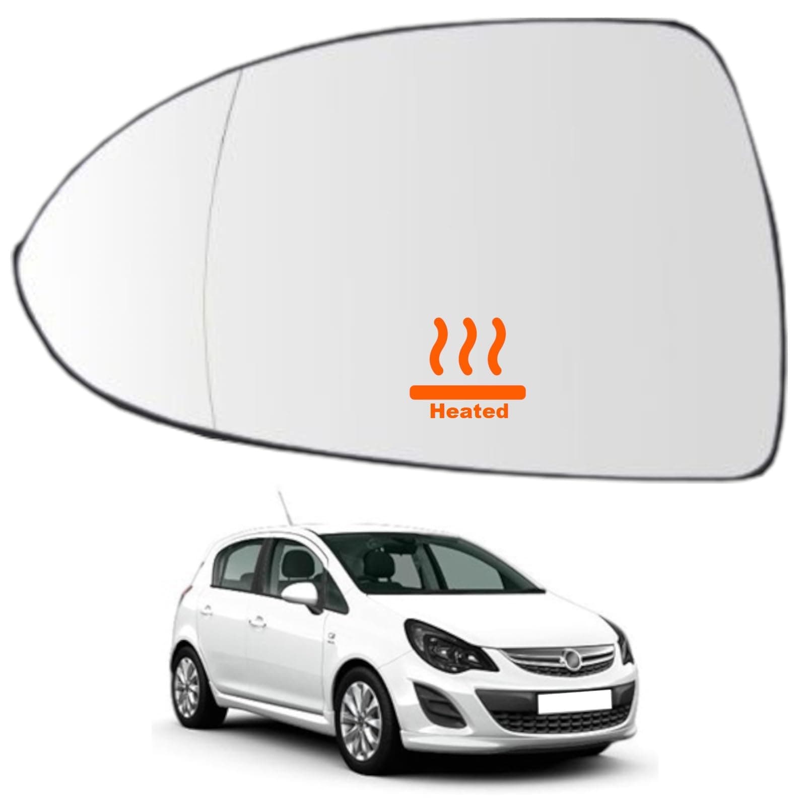 BIAREN Wing Mirror Glass Left Heated For Vauxhall Opel Corsa D E 2006-2019 13187623 13296265 1426551, Wing Mirror Glass + Back Plate