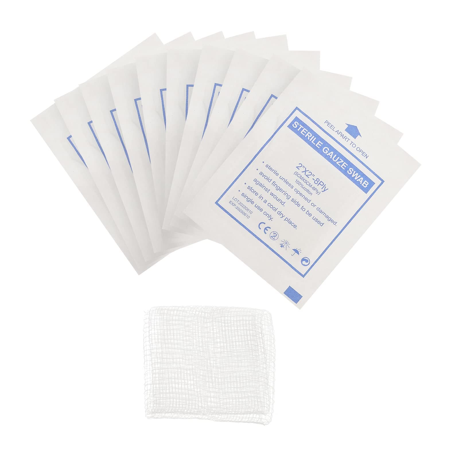 Healifty 30pcs 5cm x 5cm Non Woven Cotton Gauze Pads Sterile Dressings for Home Outdoor