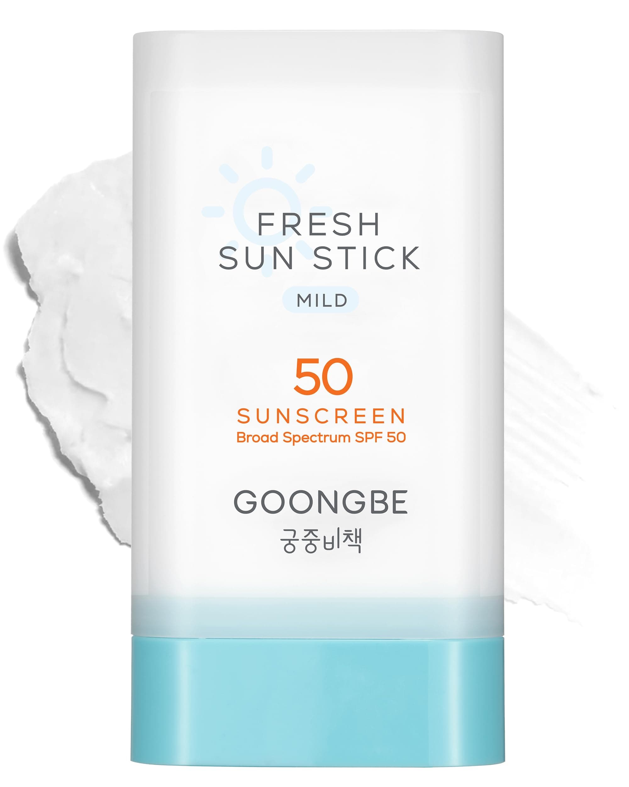 - GOONGBE Fresh Sun Stick Mild SPF 50 - No White Cast Zinc Oxide Mineral Sunscreen Stick Balm - Non Greasy Soft Matte Finish - Travel Friendly for Babies, Kids & Adults - Vegan, Reef-Safe, 0.49oz.