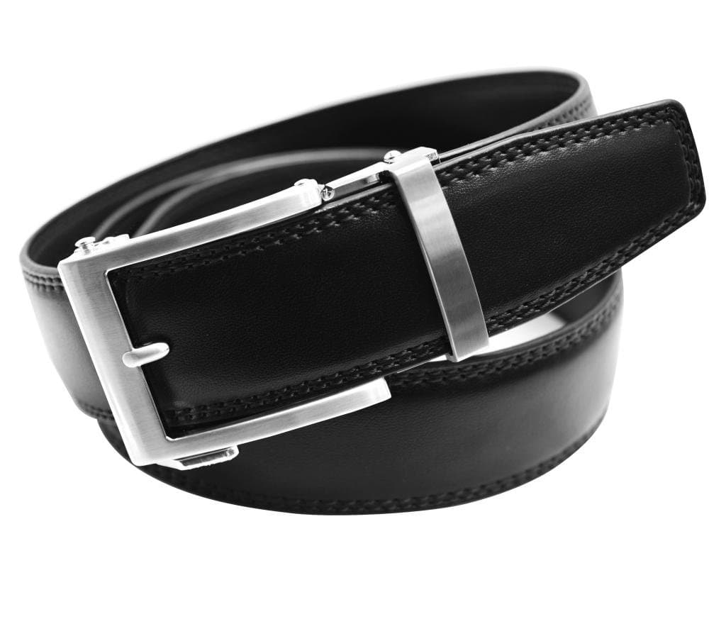 Classic Men's Holeless Leather Ratchet Click Belt with Automatic Sliding Buckle - Trim to Fit