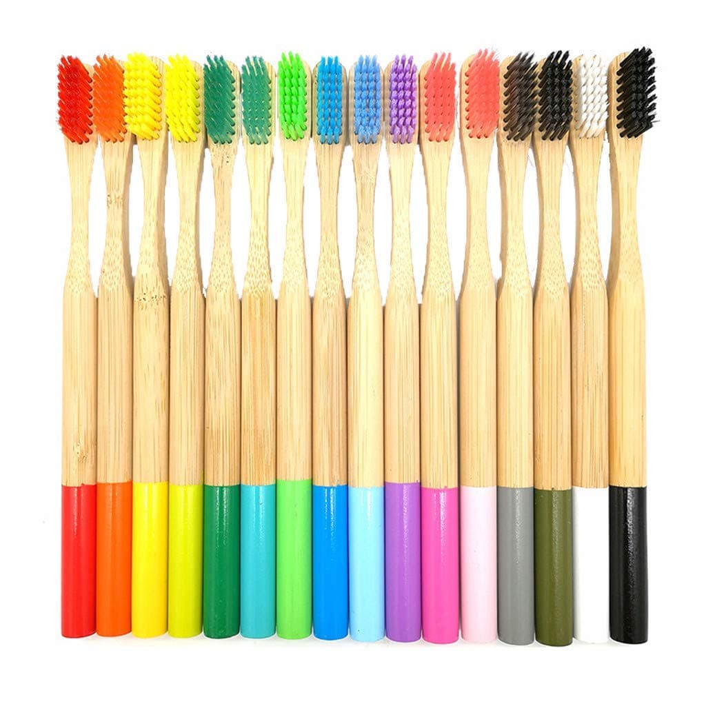 euwanyu Eco-Friendly Toothbrush Bamboo Soft Fibre Toothbrush Reusable Biodegradable Teeth Brush Teeth Whitening Brush Oral Care for Adults & Children 16 pcs