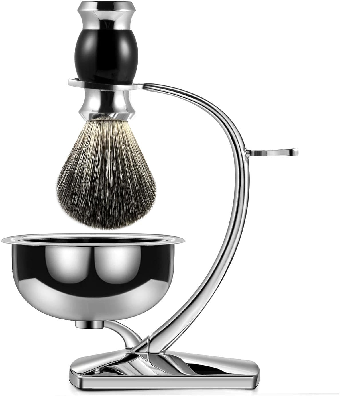 Wet Shaving Kit for Men, Men's Shaving Brush - Barber Shaving Kit Includes Shaving Brush, Stainless Steel Shaving Bowl and Safety Stand