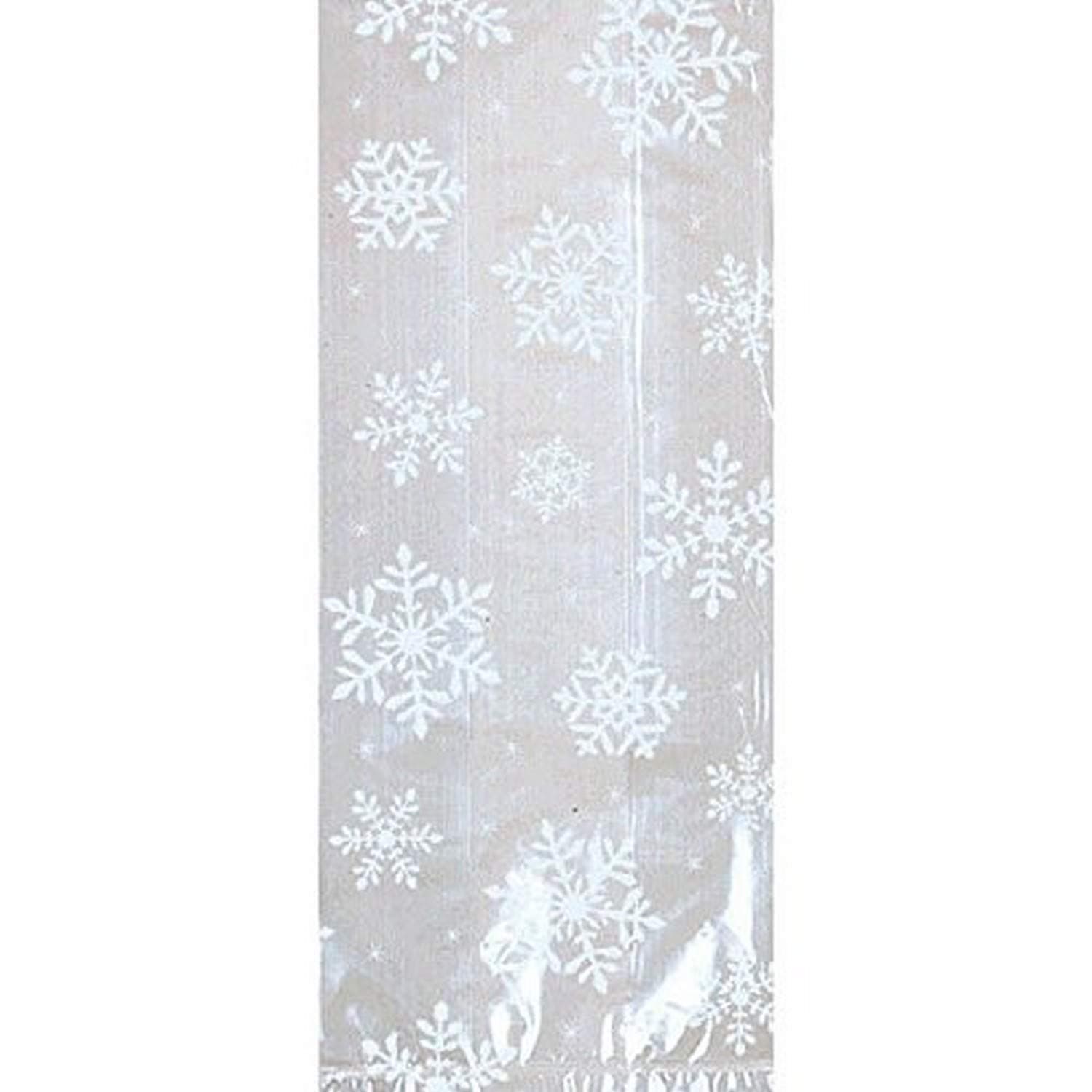 White Snowflakes Small Cello Party Bags - 9.5" x 4" (20 Pcs.) - Perfect for Christmas, New Year, and Other Holiday Celebrations