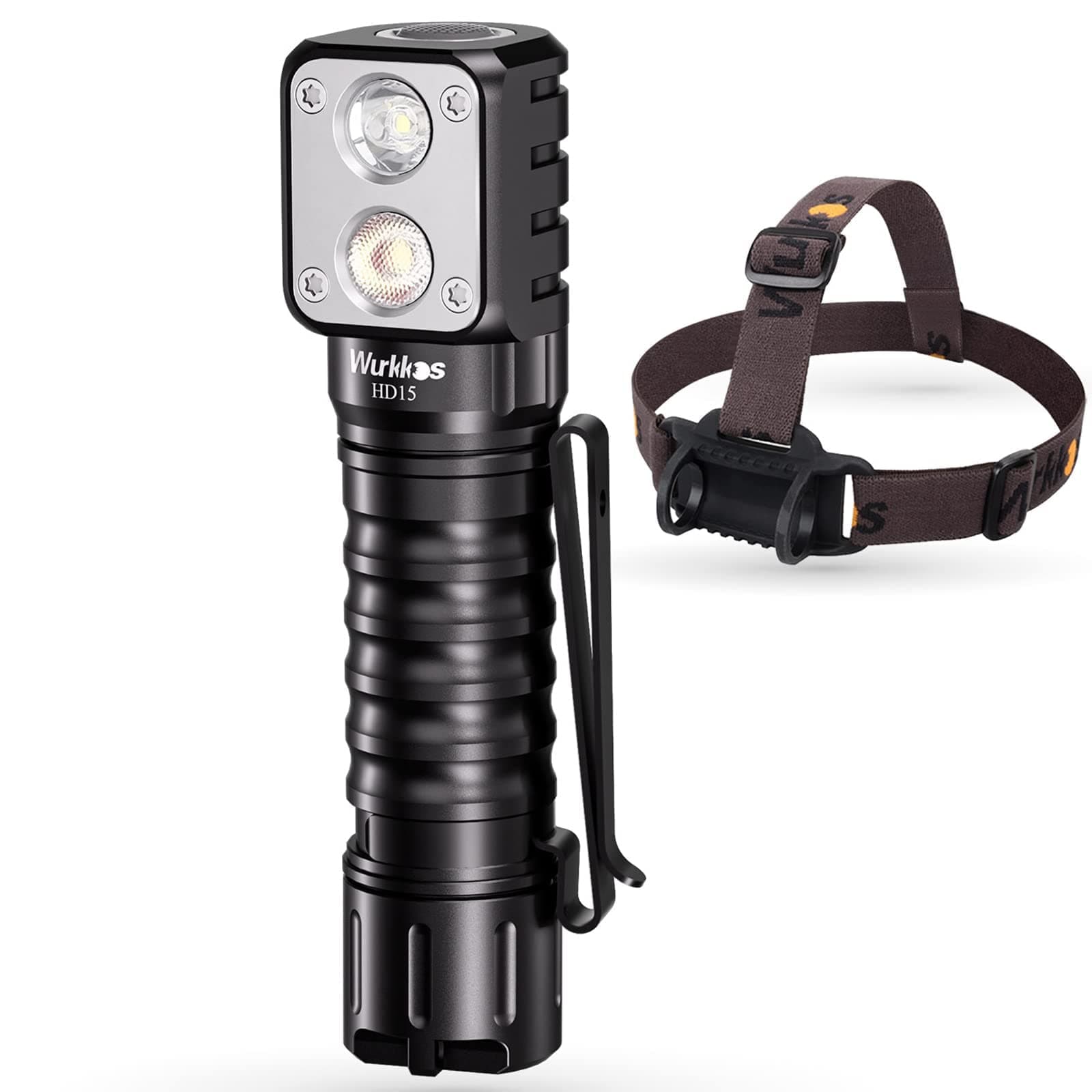 Wurkkos HD15 Rechargeable Headlamp 1000Lumen, Equipped LH351D High 90CRI LED Right Angle Flashlight , Support Reverse Charging for Repairing Ramping Hiking Running