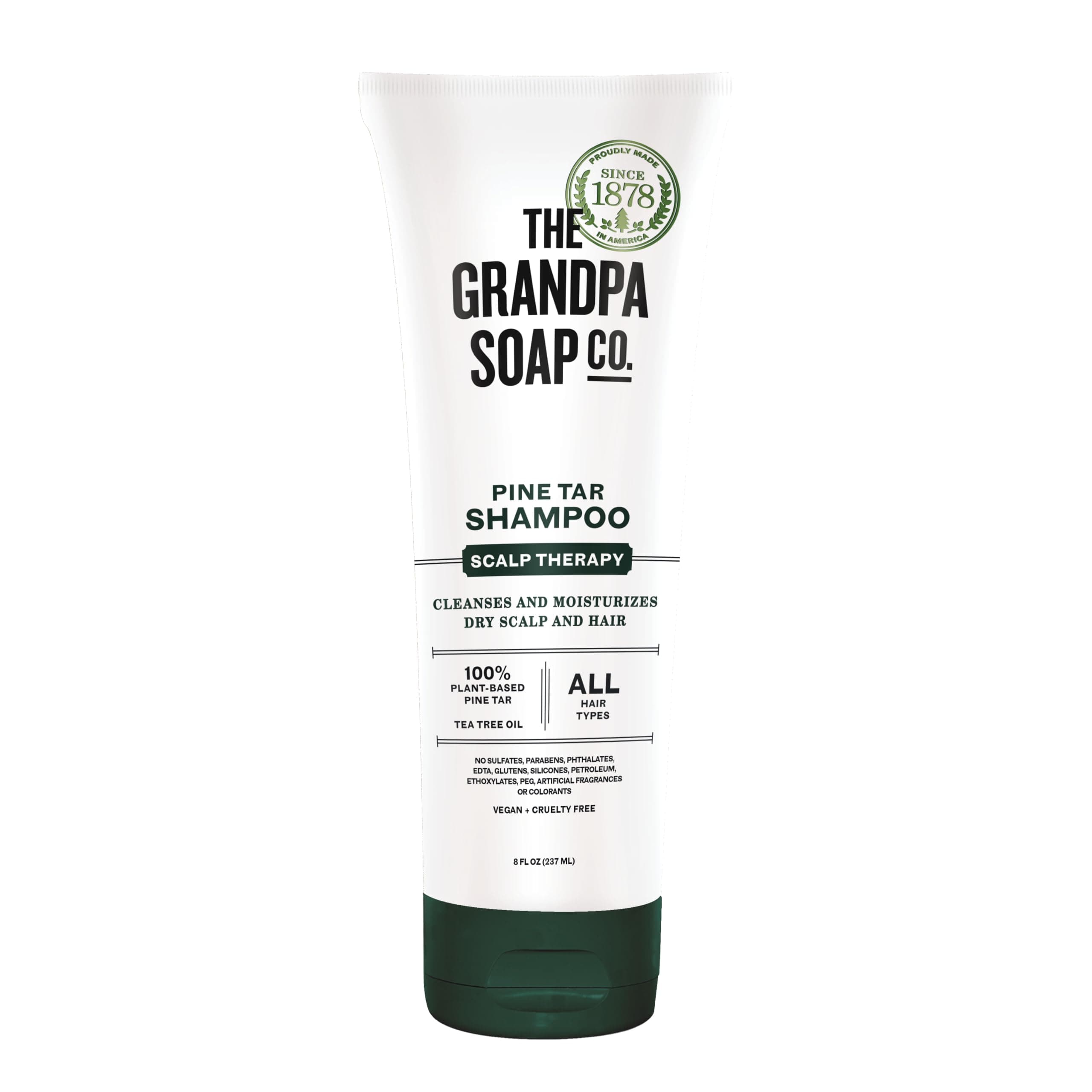 The Grandpa Soap Company Pine Tar Shampoo - Cleanses and Moisturizes Dry Scalp, With Pine Tar and Tea Tree Oil, All Hair Types, Vegan, Sulfates and Parabens Free, 8 Fl Oz
