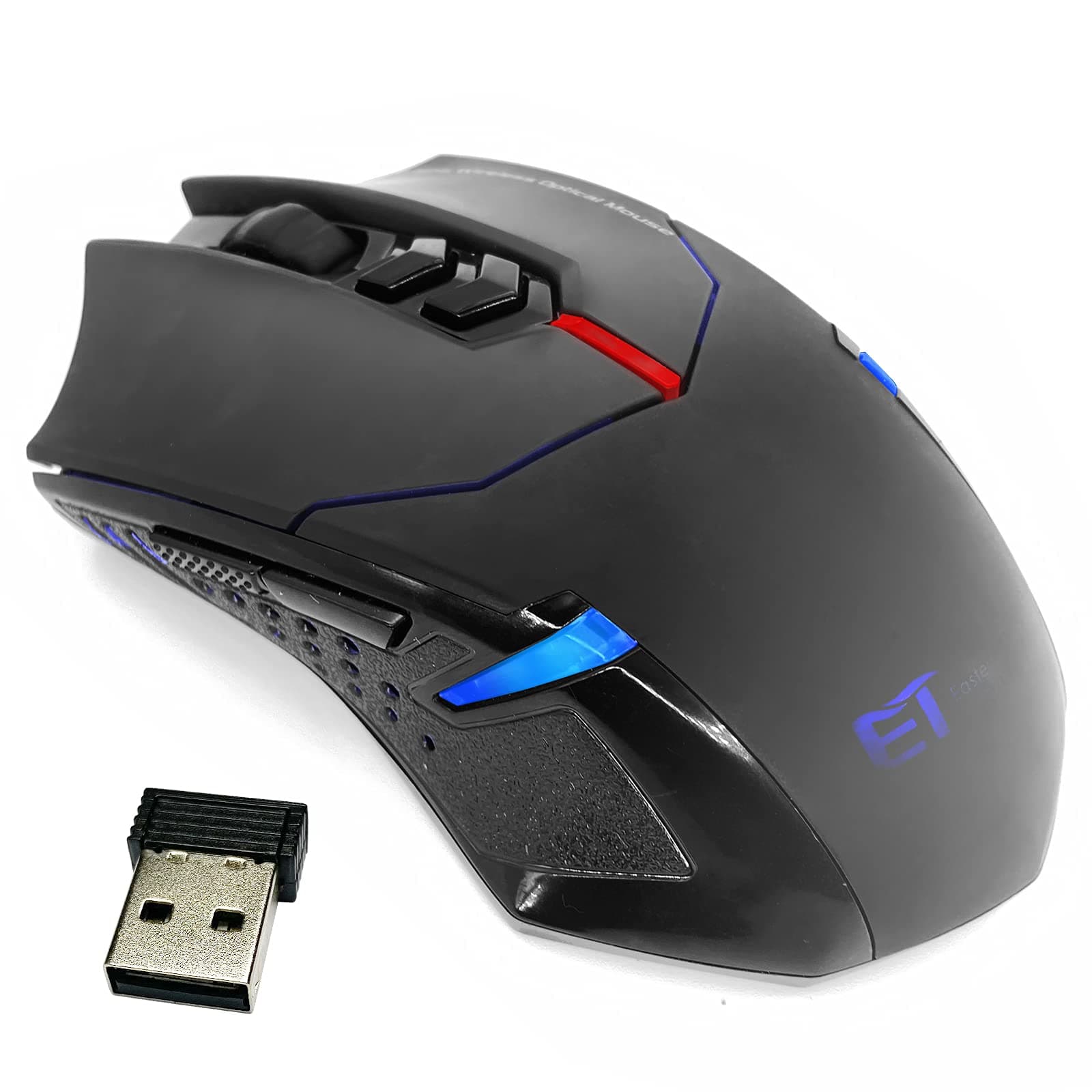 – Wireless Gaming Mouse with Unique Silent Click, Ergonomic Grips, 2400 DPI, 2 Programmable Side Buttons, Breathing Backlit, 7-Button Design- Black