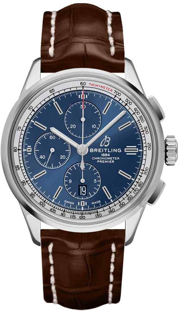 Breitling Premier Chronograph 42 Blue Dial on Brown Strap Men's Watch A13315351C1P1