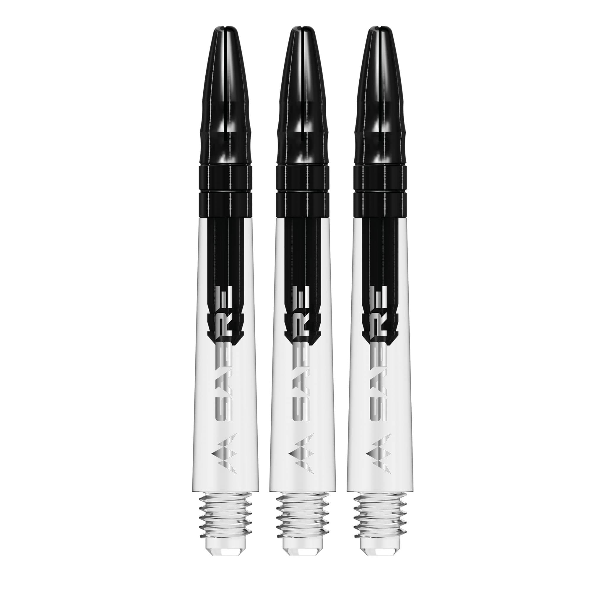 Mission Darts Sabre Shafts | Durable Clear Polycarbonate Stems with Coloured Aluminium Top | 1 Set of 3 Shafts | Black | Tweenie (S1525)