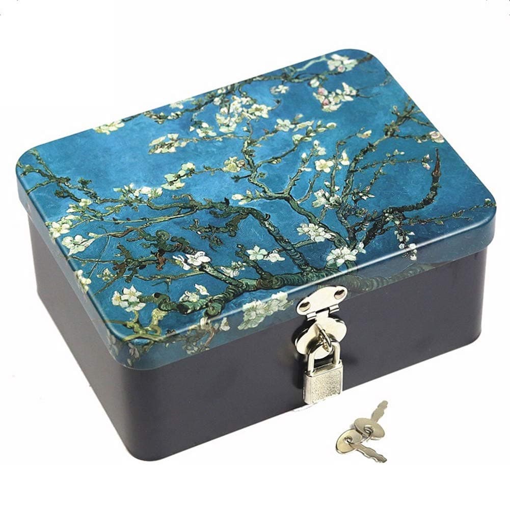 dream_light Retro Style Rectangle Tinplate Storage Box with Padlock, Home Kitchen Desktop Storage Tin Canister, Chocolate Candy Tea Coffee Cosmetics Jewelry Photos Gift Case (Apricot Flower)