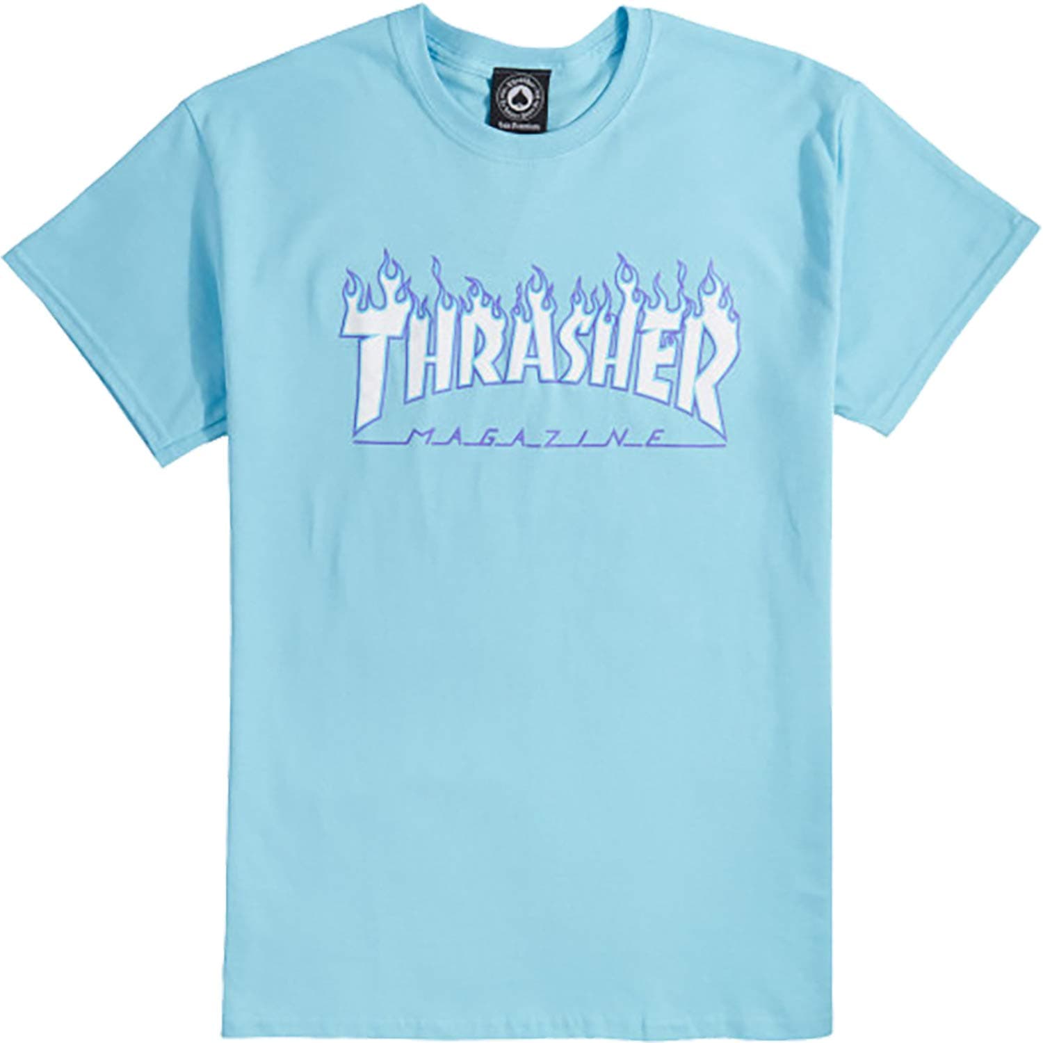 THRASHER Flame SS L-Sky Blue W/PUR/WHT