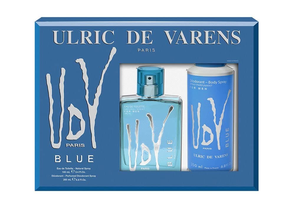 ULRIC DE VARENS - UDV Blue Men's Perfume Set - 100 ml Eau de Toilette + 200 ml Deodorant Spray - Fresh Fougère - Made in France
