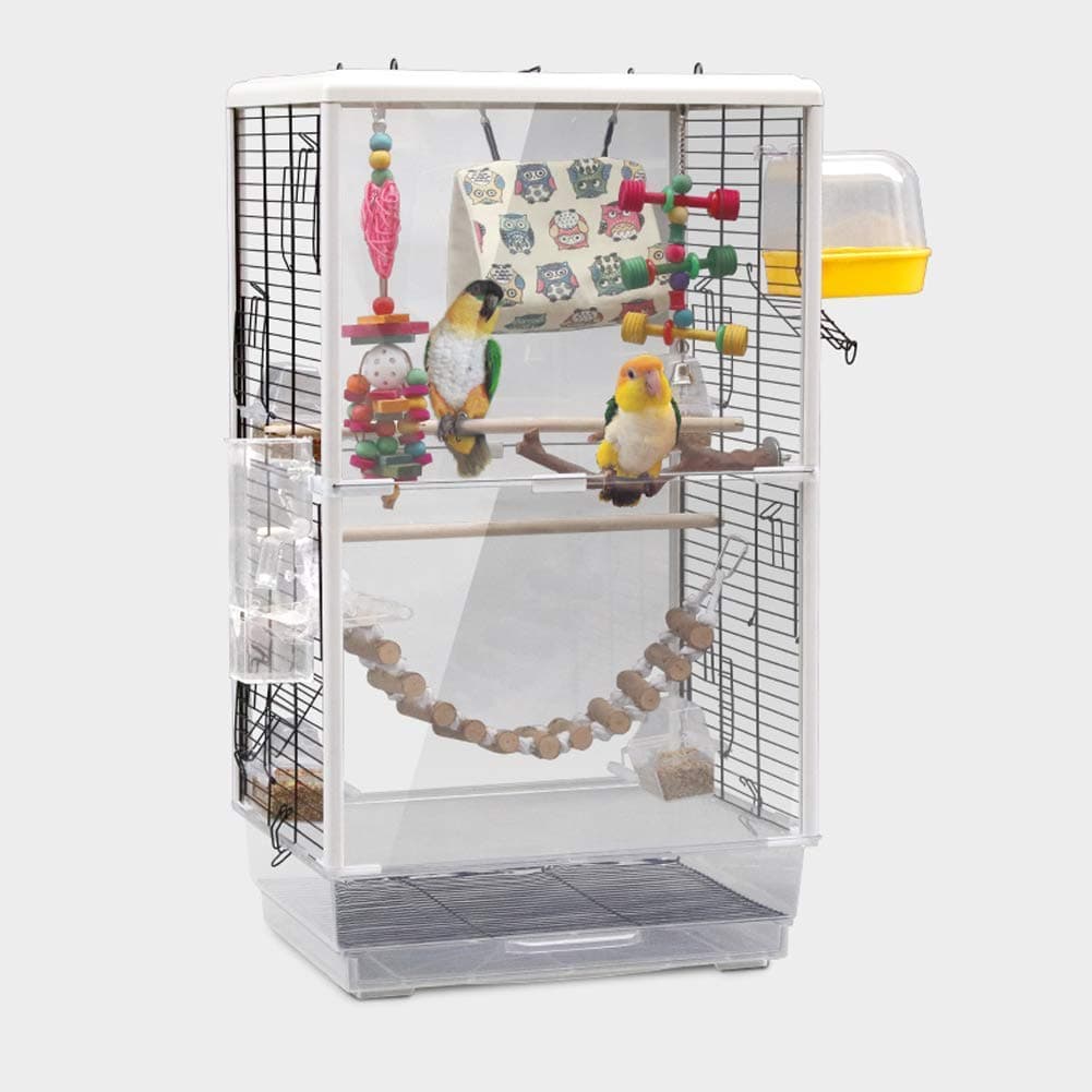 YXYOL Parrot Bird Cage,Square Bird Cage, Transparent Acrylic Open Style Small Medium-Sized Parrot Viewing Birdhouse Play Stand with Feeding Bowl/Perch