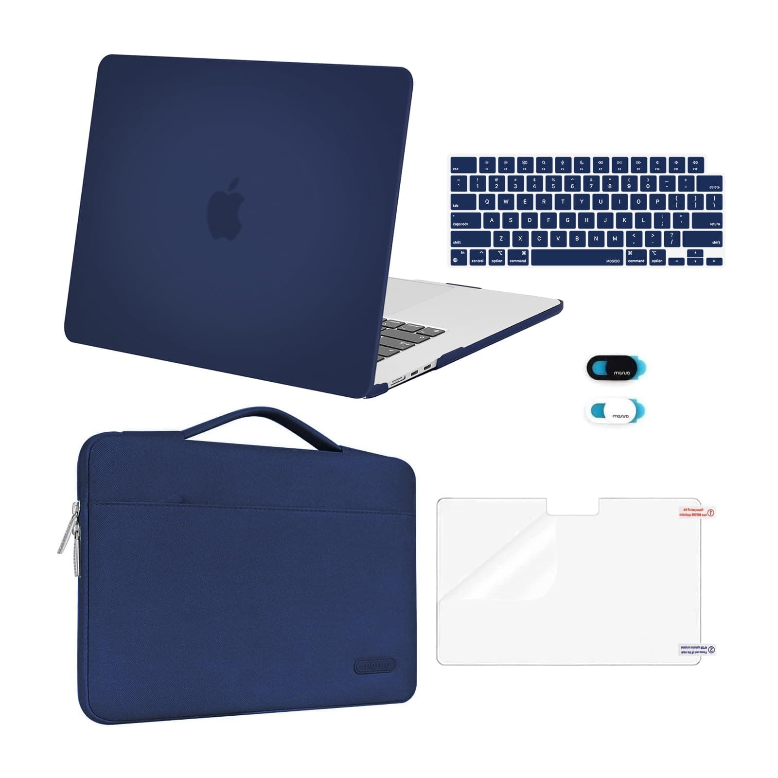 MOSISO Compatible with MacBook Air 15 inch Case M5 2026 M4 2025 M3 M2 2024 2023 A3448 A3241 A3114 A2941,Protective Hard Shell&Carrying Sleeve Bag&Keyboard Cover&Webcam Cover&ScreenFilm, Navy Blue