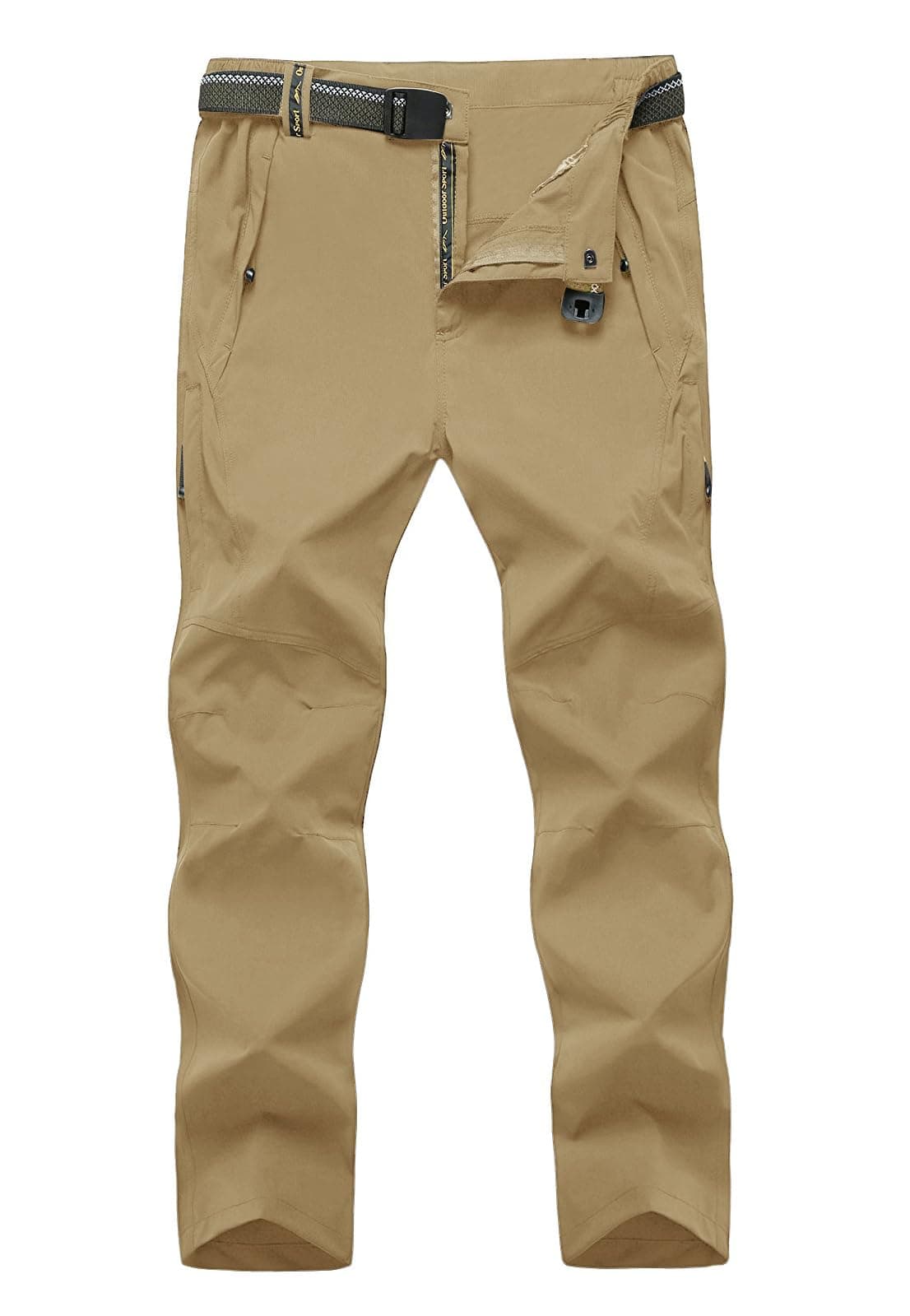 TBMPOYMen's Lightweight Hiking Pants with Belt 5 Zip Pockets Waterproof Quick-Dry Travel Fishing Work Outdoor Pants