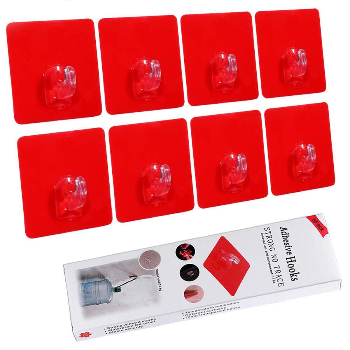 Laimew 8 Pack No Drilling Shelf Adhesive Hooks 15kg Strong Transparent Wall Hooks for Bathtoom Bedroom and Kitchen