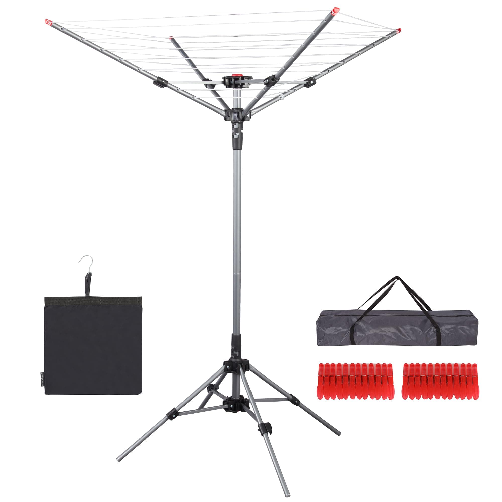 STO STO Umbrella Clothesline for Laundry, 4-Arm 8 Lines with 82 Feet Drying Space, Steel Frame, Adjustable Height, Outdoor Umbrella Rotary Drying Rack, Collapsible Clothes Drying Rack for Backyard