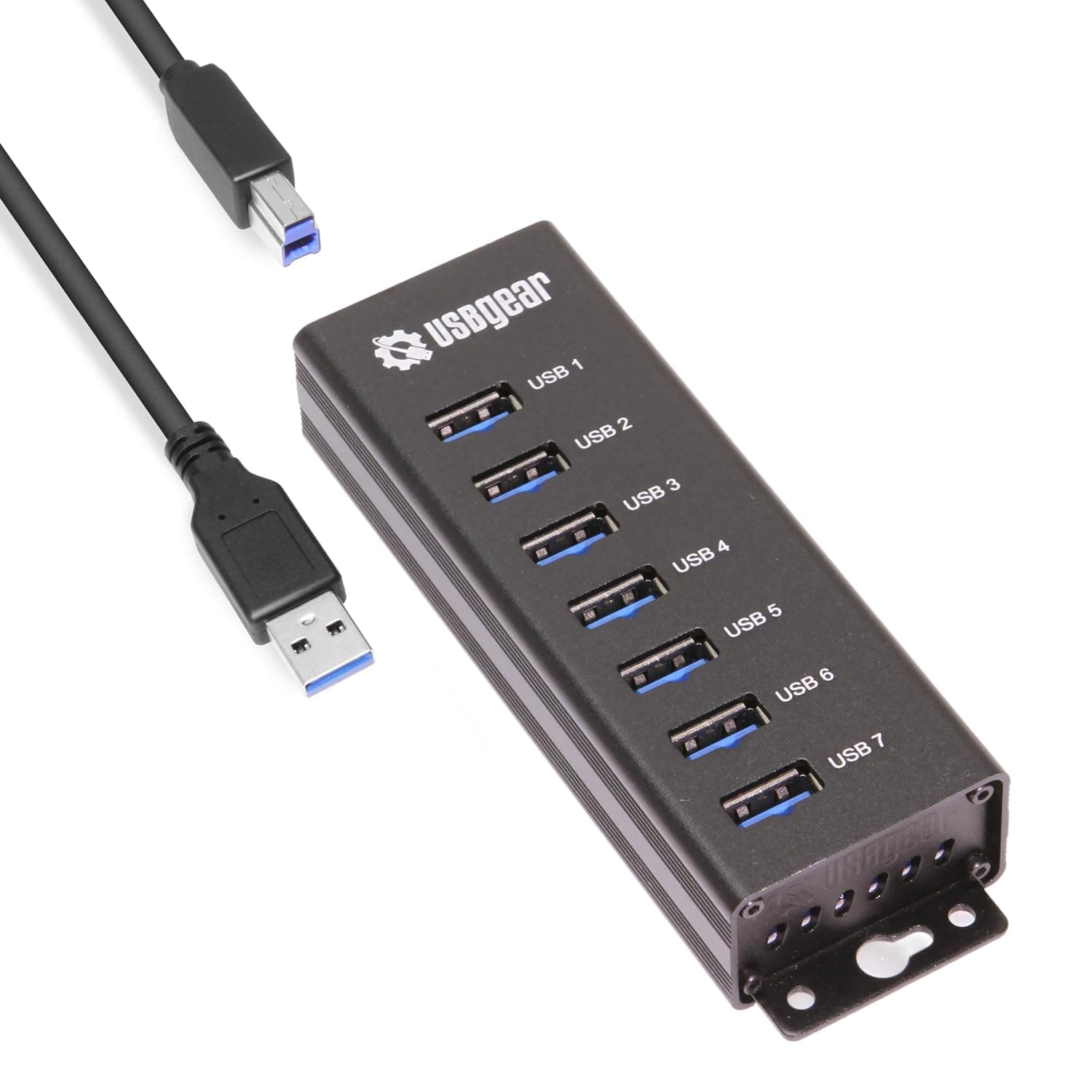 7-Port USB Hub 3.2 Gen 1 – Mountable SuperSpeed Data Hub with USB Ports for Laptop, PC, Desktop, and More, 5V/4A Power Adapter with Type-A to Type-B Cable (3ft), Computer Accessories