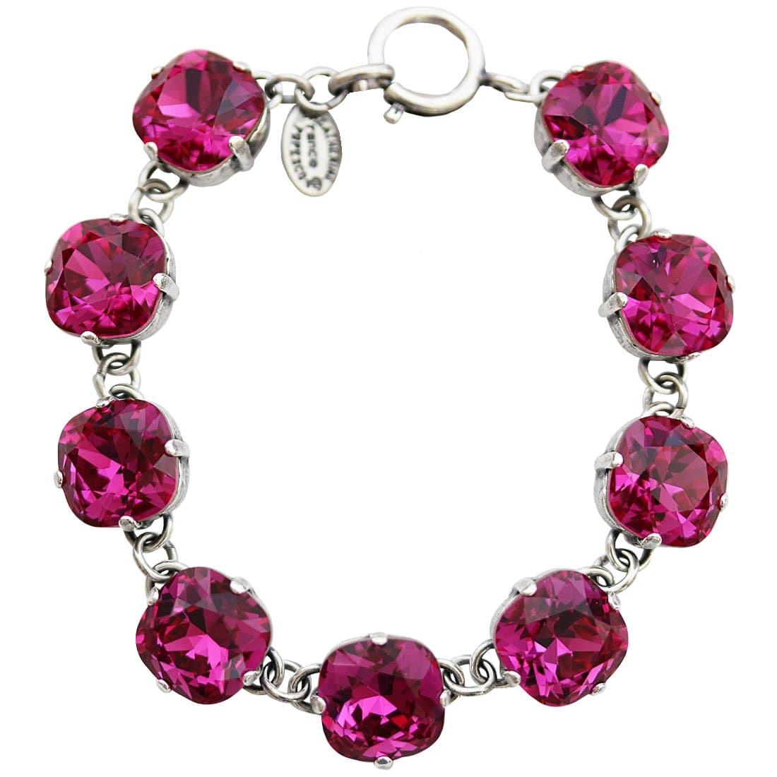 Catherine Popesco Silvertone Crystal Round Bracelet, 7.25" Fuchsia 1696